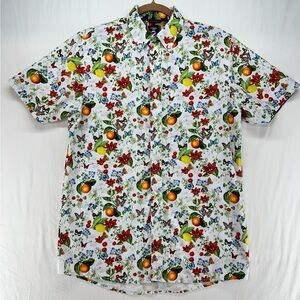 Fried Denim Shirt Floral Fruit Button Up‎ Short Sleeve Slim Fit Tech Mens Medium